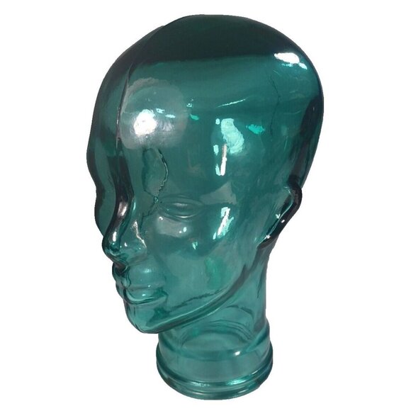 Vtg Vidrios 12" Teal Green Recycled Glass Head Mannequin Life Size Bust Spain - Picture 3 of 10